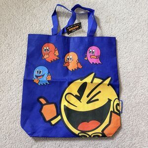 NWT Pac-Man Tote Bag Bandai Namco Ghosts Reusable Shopper Blue Large Reto Gaming